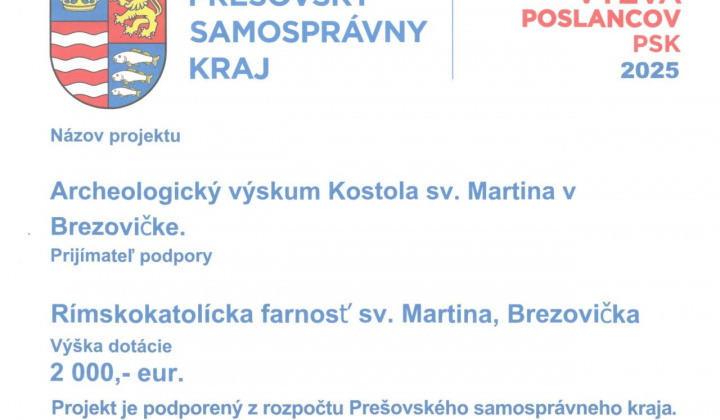 Fotka - Dotácia Prešovského samosprávneho kraja pre Rímskokatolícku farnosť
